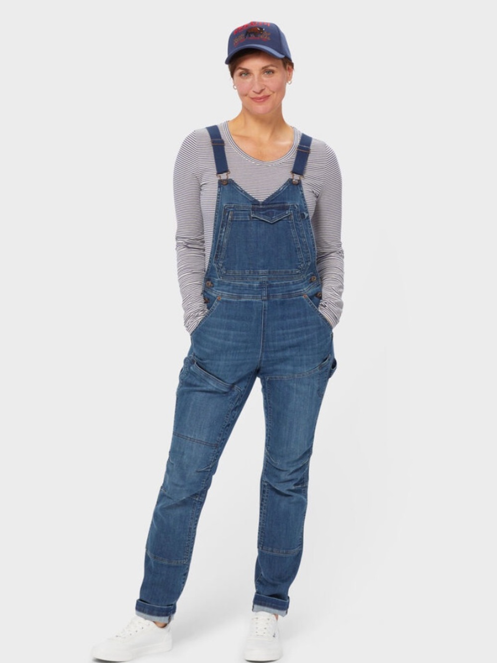 Duluth Trading Double FlexWork Denim Stretch Utility MultiPockets Bib Overall 14